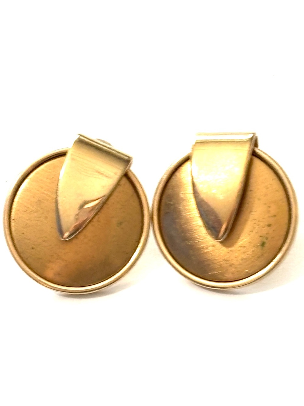Park Lane Signed Vintage 1980s Gold Tone Circular Disc Clip On Earrings 1 Inch
